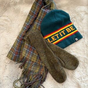 Plaid Scarf, Knit Beanie, and Mitten Set
